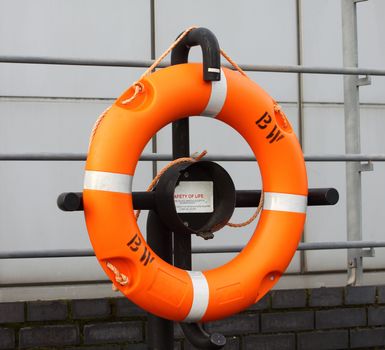 Safe belt hanging on board of river ship