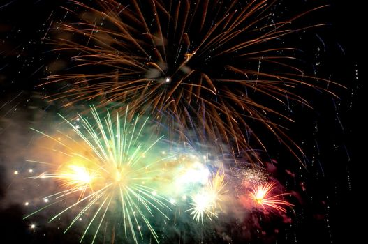 General colorful Fireworks in the night sky