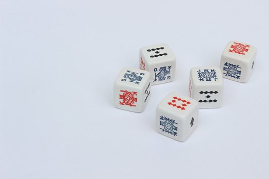 fine image of five casino dices on white background