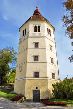 Vertical view of Glockenturm tower at Schlossberg Grass Austria
