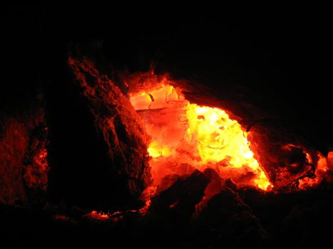 The image of heated coals in the furnace