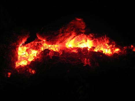The image of heated coals in the furnace