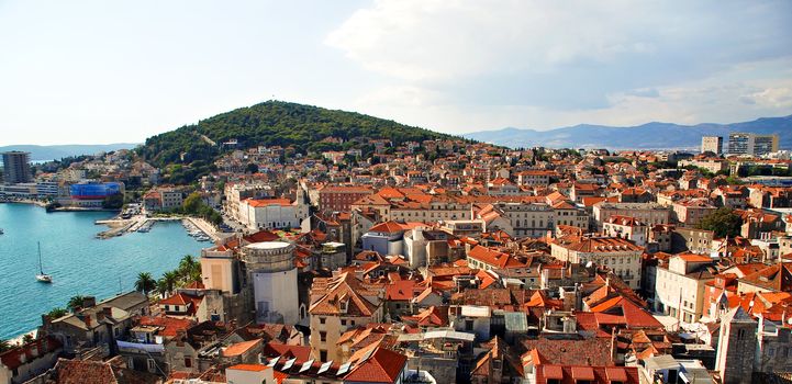 Panoramic postcard of city and Marjan Hill at Split - Croatia