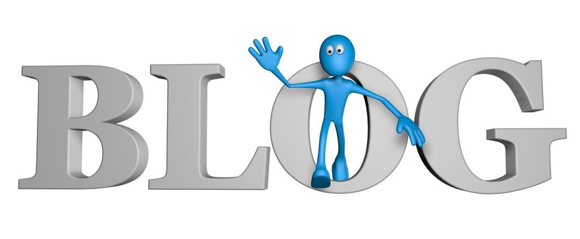 blue guy and the word blog - 3d illustration