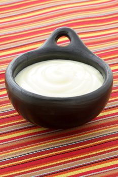 fresh delicious sour cream a traditional ingredient in France,Russia, Eastern European, German cooking and mexica cuisine.