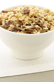 delicious and healthy chocolate cornflakes and almonds muesli or granola great nutritious food.