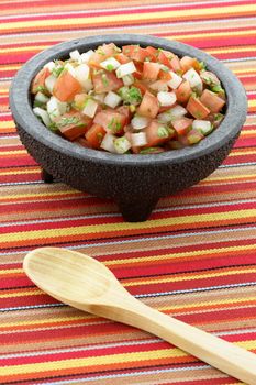 pico de gallo also called salsa fresca, is a fresh, uncooked condiment made from chopped tomato, white onion,cilantro and chilis