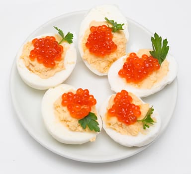 eggs with red caviar 