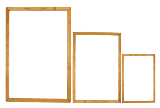 three wooden frame on white background