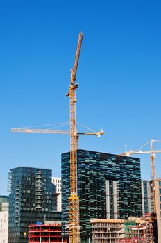 Building of  buildings with two tower cranes