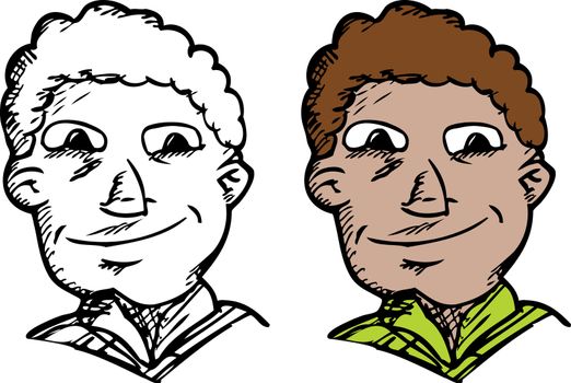 Mixed race man with smile in outline and color