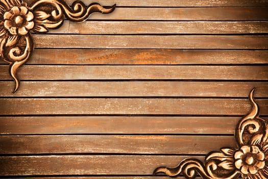 Pattern of wood frame carve flower on white background