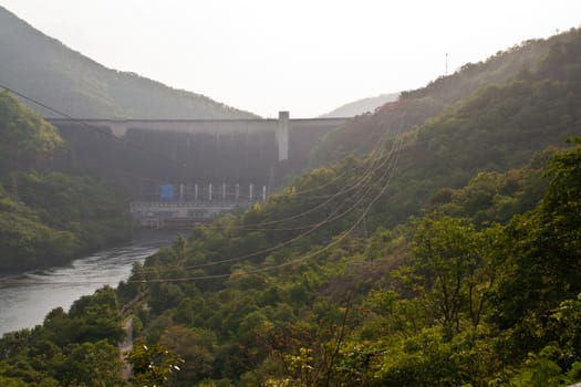 The Bhumibol Dam(formerly known as the Yanhi Dam) in Thailand. The dam is situated on the Ping River and has a capacity of 13,462,000,000 cubic meter.