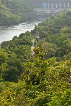 The Bhumibol Dam(formerly known as the Yanhi Dam) in Thailand. The dam is situated on the Ping River and has a capacity of 13,462,000,000 cubic meter.