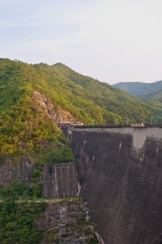 The Bhumibol Dam(formerly known as the Yanhi Dam) in Thailand. The dam is situated on the Ping River and has a capacity of 13,462,000,000 cubic meter.