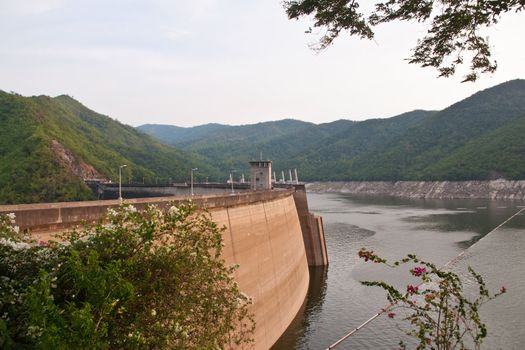 The Bhumibol Dam(formerly known as the Yanhi Dam) in Thailand. The dam is situated on the Ping River and has a capacity of 13,462,000,000 cubic meter.