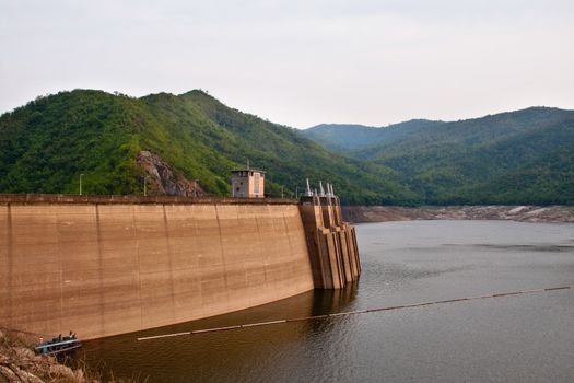 The Bhumibol Dam(formerly known as the Yanhi Dam) in Thailand. The dam is situated on the Ping River and has a capacity of 13,462,000,000 cubic meter.