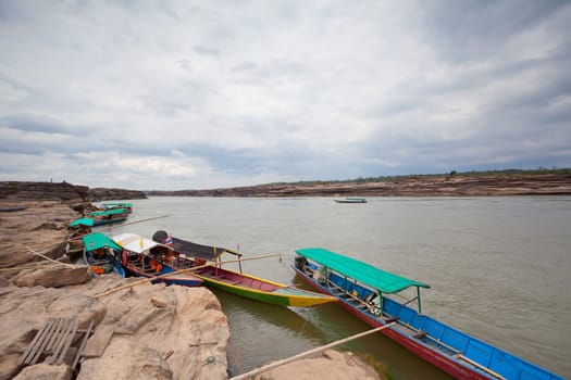 Scenic view boats in Mekong river of Thailand