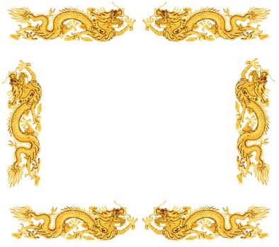 golden dragon on white background, dragon frame