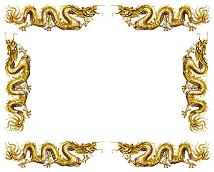 golden dragon on white background, dragon frame