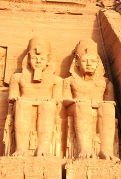 Landmark of the famous Ramses II statues at Abu Simbel in Egypt