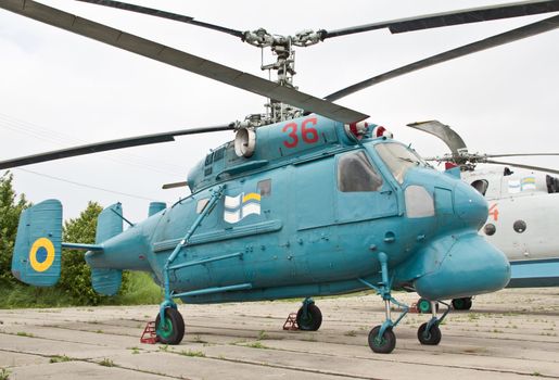 KYIV, UKRAINE- MAY 16: Kamov Ka-25 Hormone Soviet anti-submarine helicopter  at State Aviation Museum  on May 16, 2012 in Kyiv, Ukraine