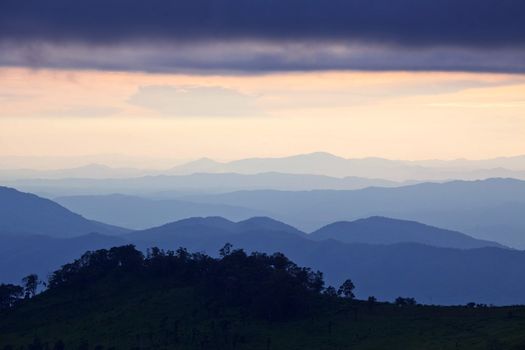 Blue sunset in the mountains