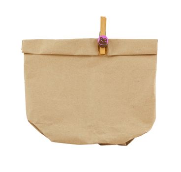 brown bag with clip on white background