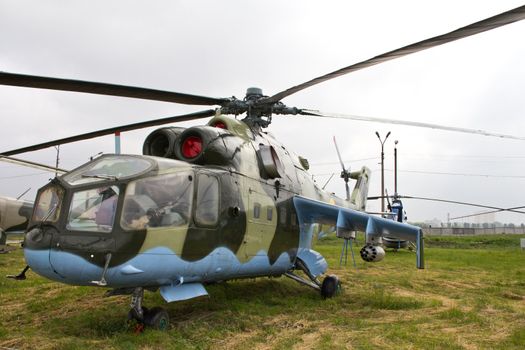 Mil Mi-24a Hind Soviet attack helicopter in airfield