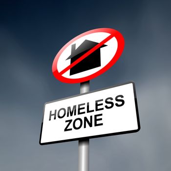 Illustration depicting a road traffic sign with a homeless concept. Dark sky background.