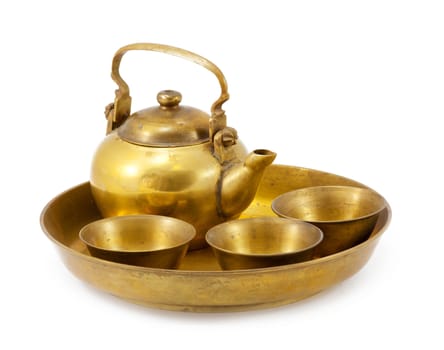 Old antique vintage gold, brass bowl, isolated on white background