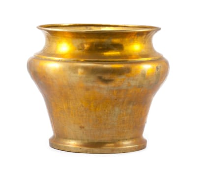Old antique vintage gold, brass bowl, isolated on white background