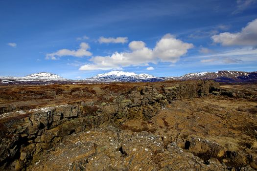 Thingvellir national park is the site of a rift valley that marks the crest of the Mid-Atlantic Ridge