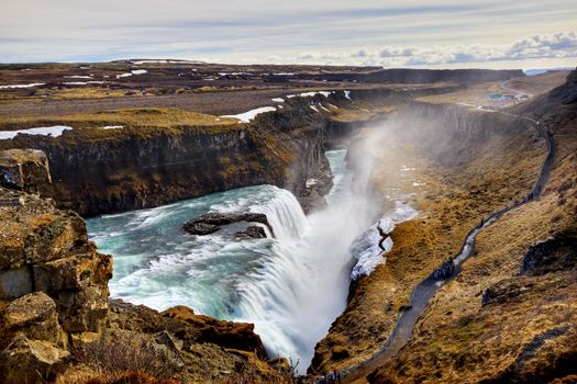 Gullfoss Waterfall on a sunny day in Iceland