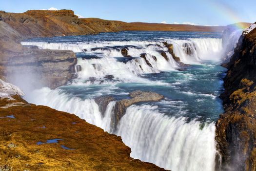 Gullfoss Waterfall on a sunny day in Iceland