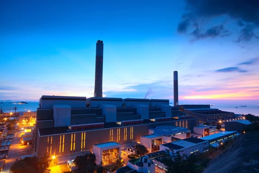 coal power station and night blue sky 