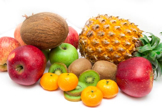 Vegetables and fruit on a white background