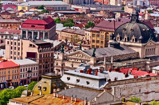Above view City Hall on Lviv Ukraine