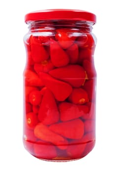 Red peppers in a glass jar