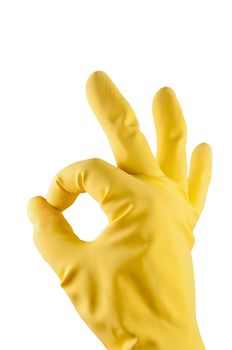 Ok sign with a yellow rubber glove