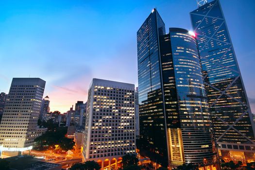 office building at night in hong kong 