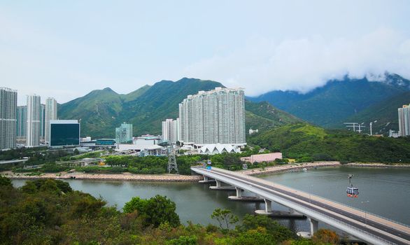 downtown city and traffic bridge