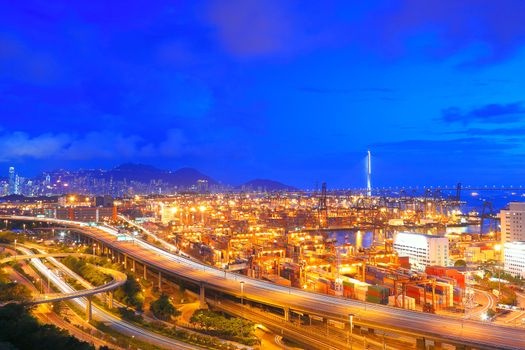Cargo Terminal and highways at sunset