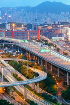 Cargo Terminal and highways at sunset