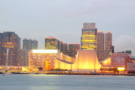 Hong Kong harbour at sunset moment