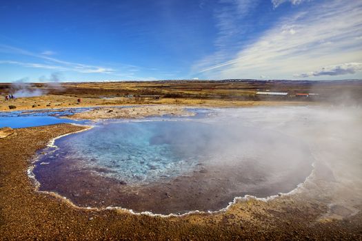 Smoke rising from hot springs in Iceland