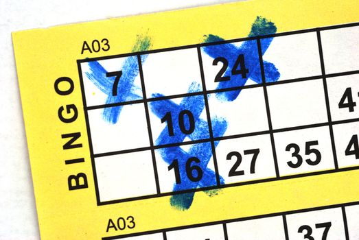 Bingo Card in Close up with numbers crossed