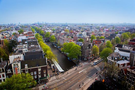 Amsterdam panorama, Holland, Netherlands. City view from Westerkerk
