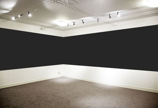 Art gallery, contemporary museum. Wide black horizontal panel.