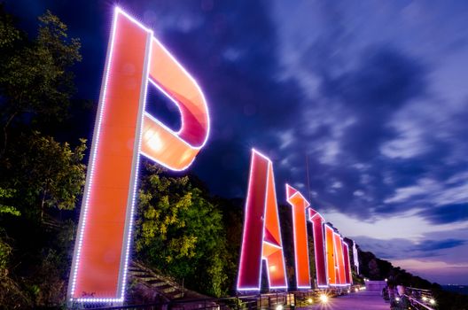 PATTAYA city Lighting sign and Purple sky